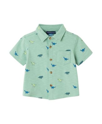 Baby Boys Lt Green Dino Print Knit Buttondown Set