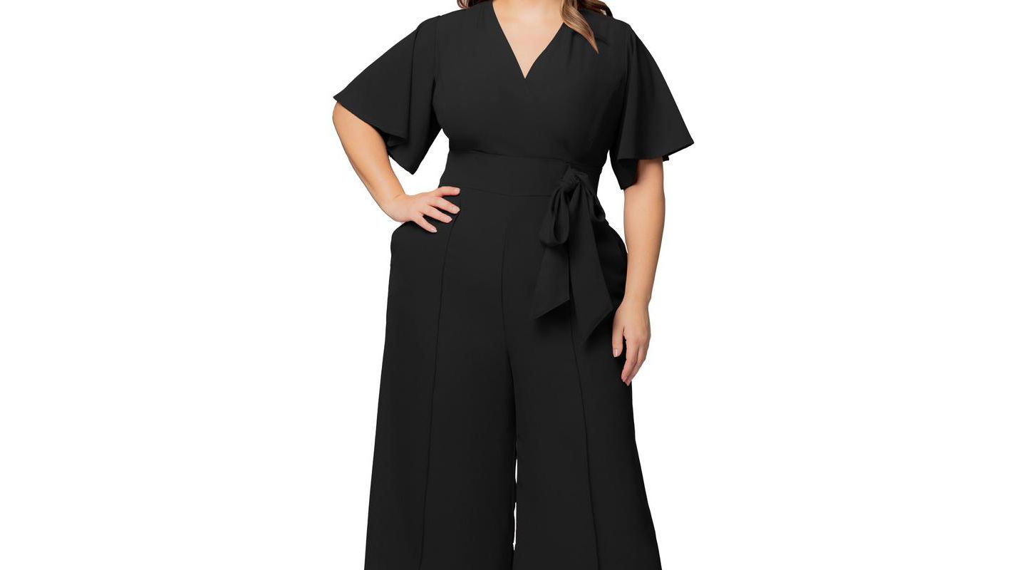 Женский комбинезон Kiyonna Plus Size Evelyn Cropped Wide Leg Jumpsuit, цвет: Чёрный — фото 3