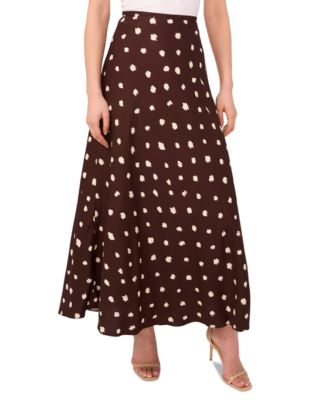 Women's Linen Blend Polka Dot Midi Skirt