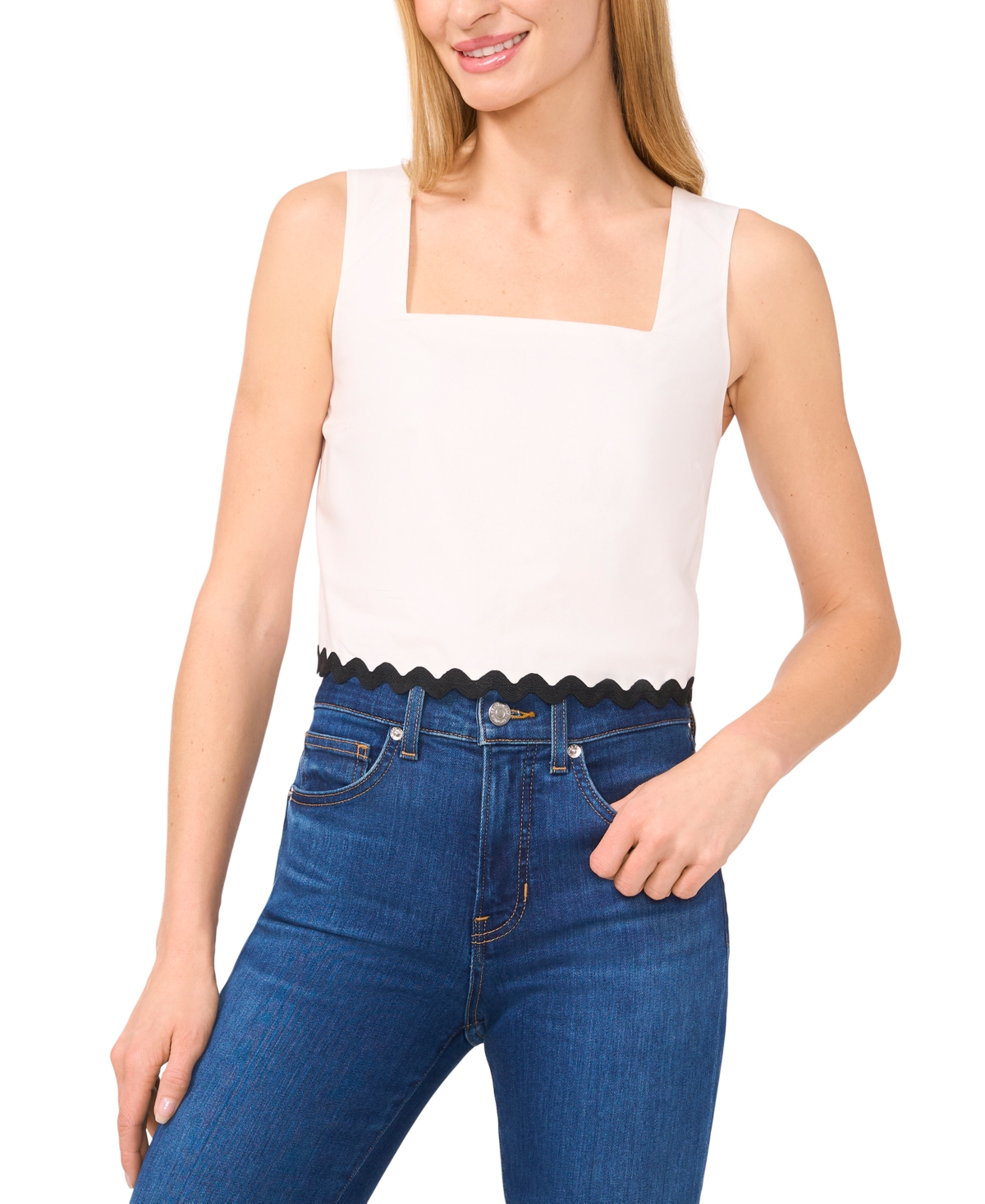 Women's Square-Neck Rickrack-Hem Crop Top - Ultra White