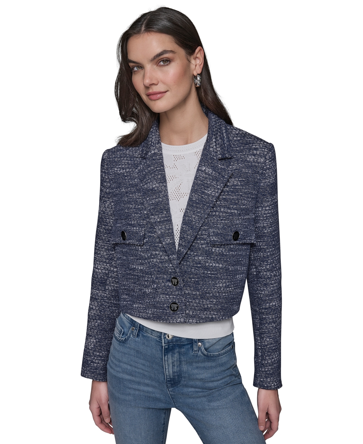 Karl Lagerfeld Women's Tweed Cropped Jacket In Indigo