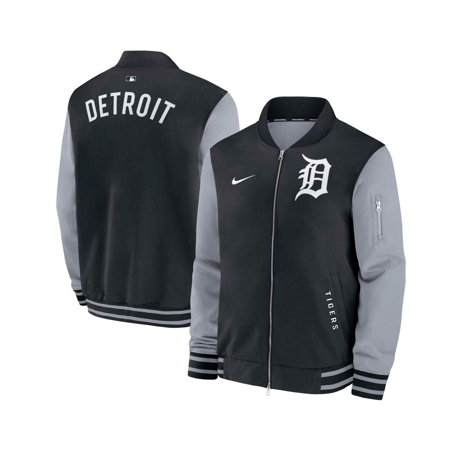 Men's Black/Gray Detroit Tigers Authentic Collection Dugout Full-Zip Bomber Jacket