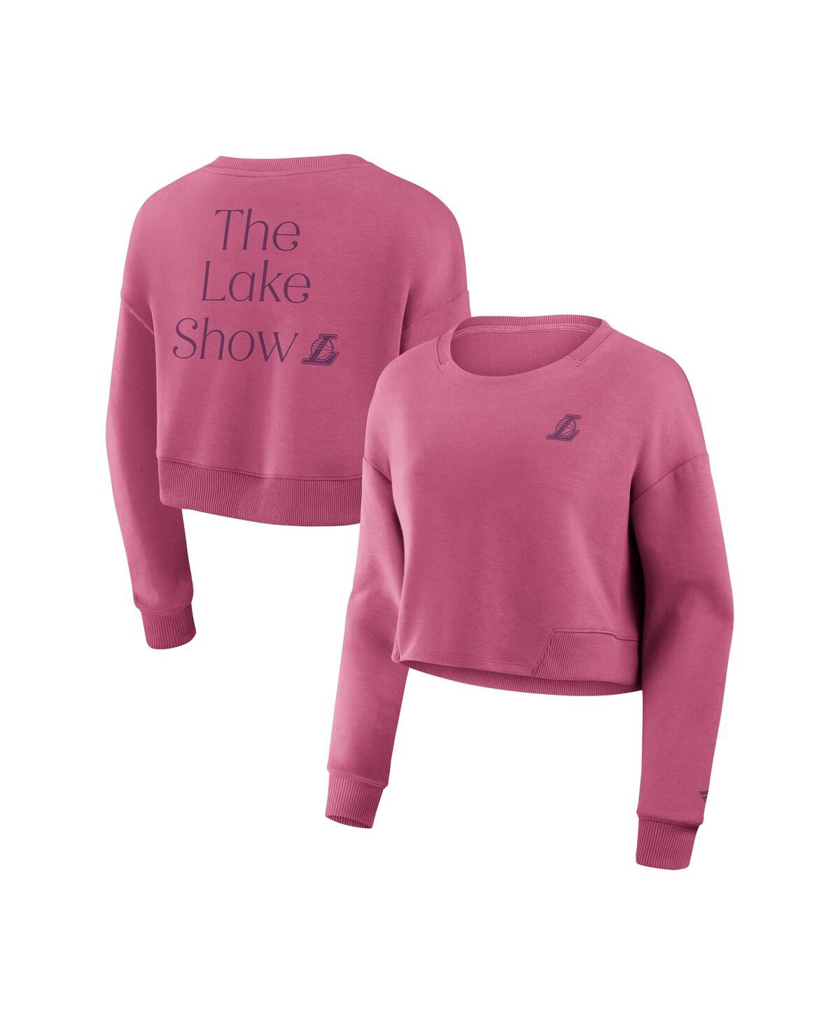 Fanatics Women's Pink Los Angeles Lakers Studio Premium Cropped Pullover Sweatshirt In Pink