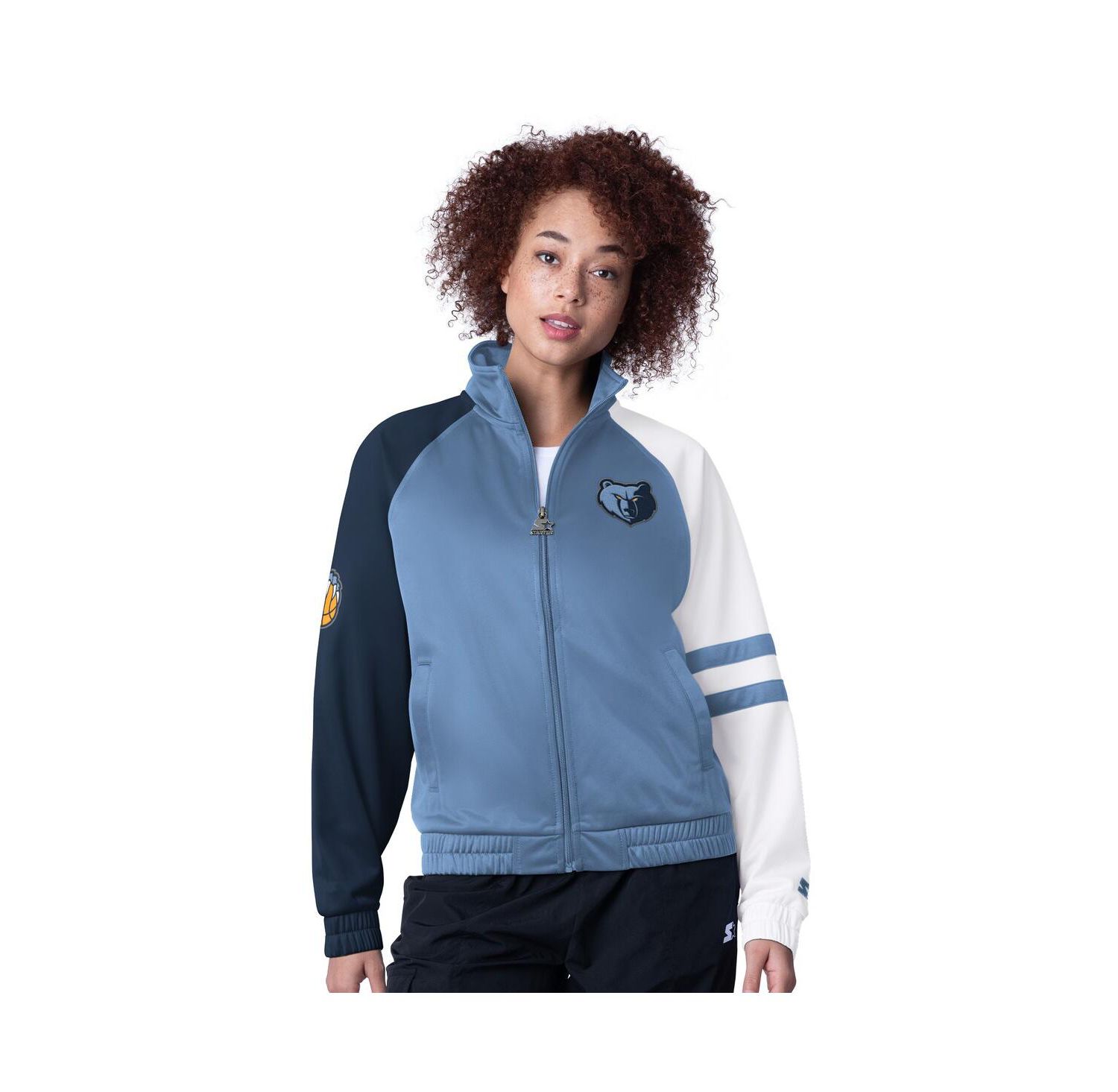 Women's Light Blue Memphis Grizzlies Line Up Dolman Raglan Full-Zip Track Jacket
