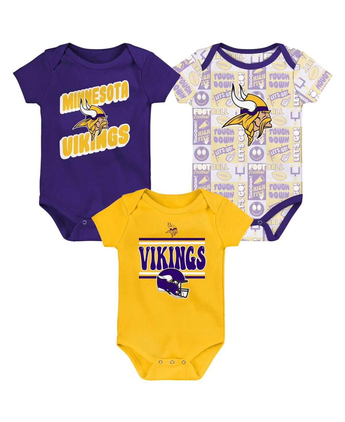 Outerstuff Baby Boys And Girls 3-piece Minnesota Vikings Play Day Bodysuit In Purple