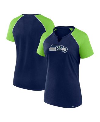 Fanatics - Women's College Navy/Neon Green Seattle Seahawks Glittered Primary Raglan T-Shirt
