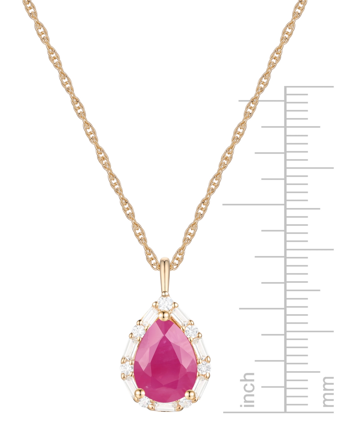 Macy's Emerald (1 Ct. T.w.) & Diamond (1/5 Ct. T.w.) Teardrop Halo 18" Pendant Necklace In 14k Gold (also I In Ruby