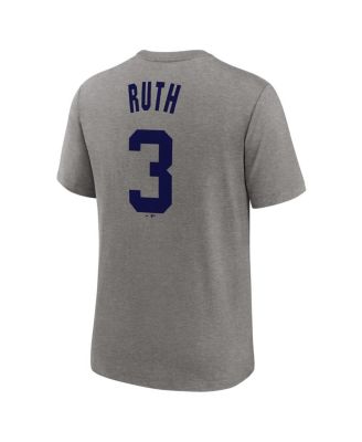 Men's Babe Ruth Heather Gray New York Yankees Cooperstown Collection Tri-Blend Name Number T-Shirt