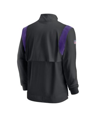 Men's Black Minnesota Vikings Sideline Coach Chevron Lockup Quarter-Zip Long Sleeve Top