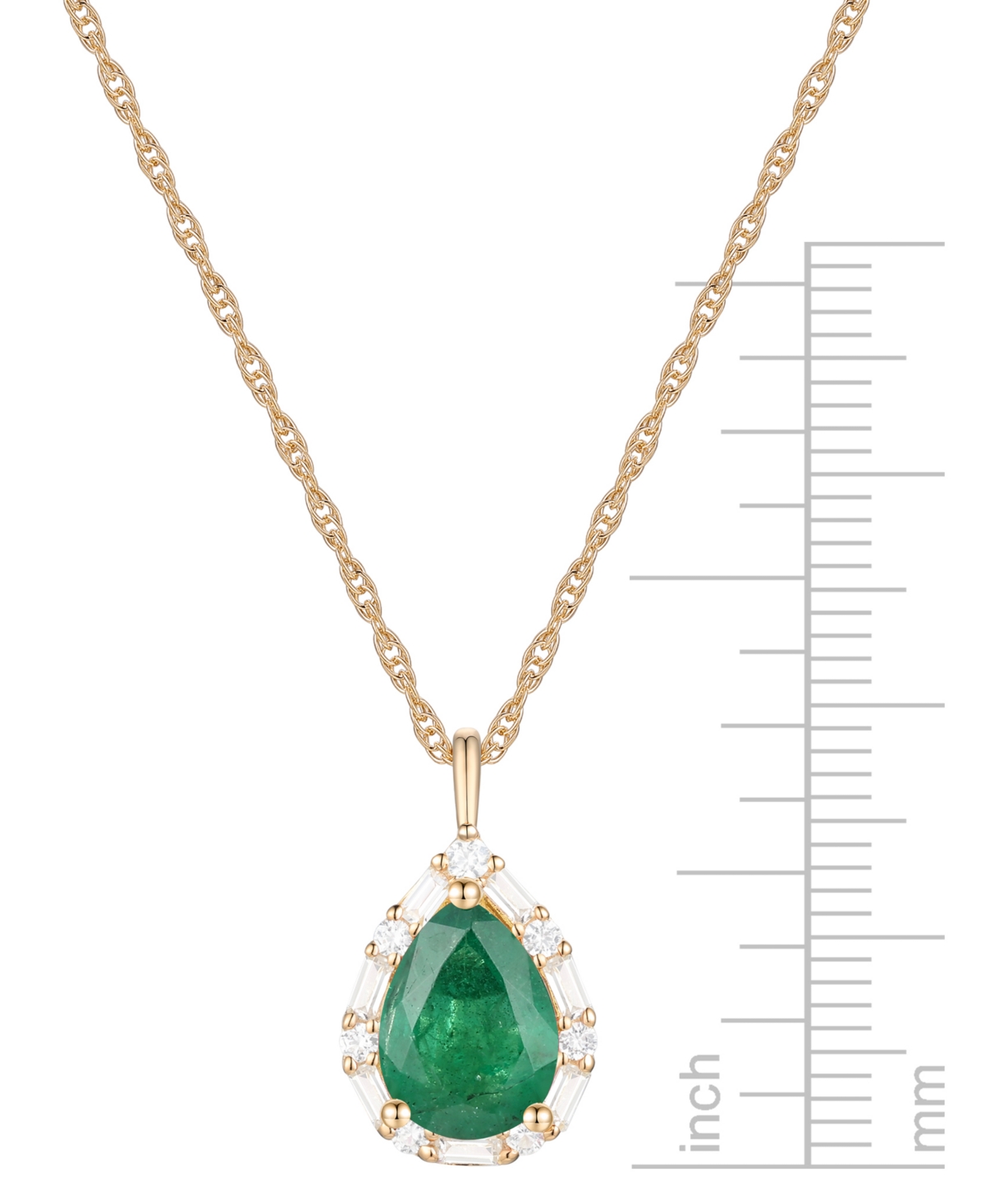 Macy's Emerald (1 Ct. T.w.) & Diamond (1/5 Ct. T.w.) Teardrop Halo 18" Pendant Necklace In 14k Gold (also I In Emerald