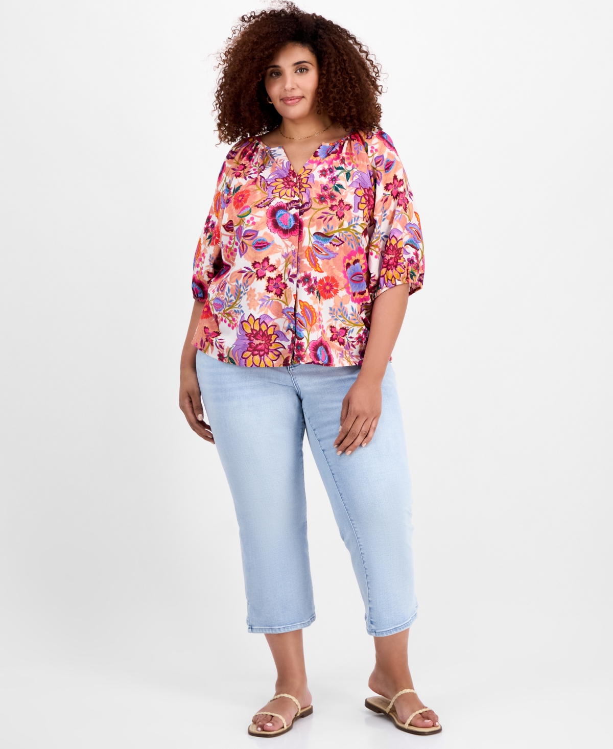 Liverpool Los Angeles Plus Size Printed Short-sleeve Blouse In Multi