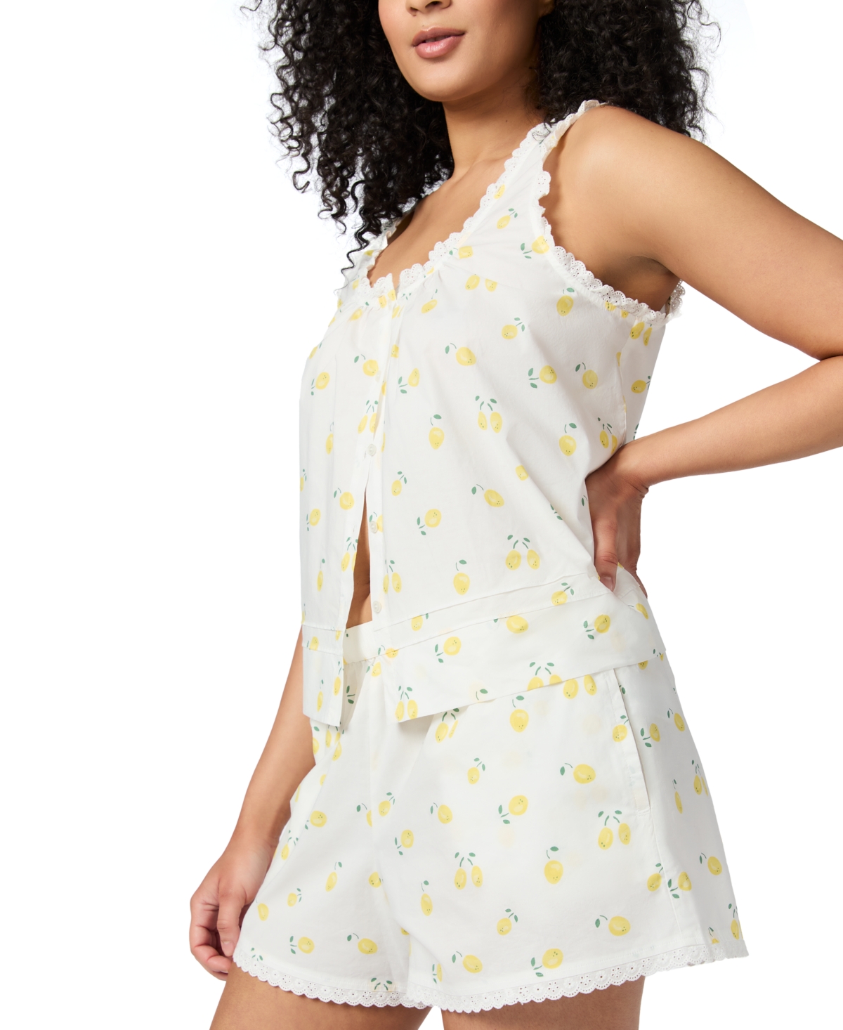 Shop Gap Women's 2-pc Cotton Short Eyelet Pajama Set In Lemon