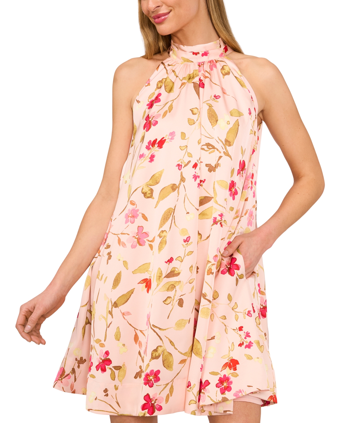 Shop Cece Women's Printed Satin Trapeze Mini Dress In Sugar Peach