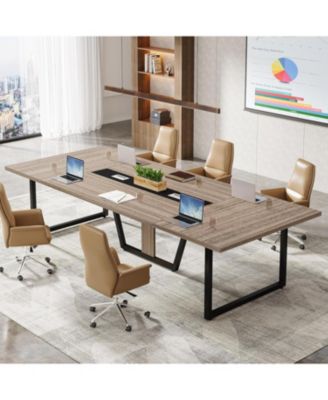 94.5-Inch Conference Table for 10 People, Industrial 8 FT Meeting Table with Two Grommets for Home Office, Studio, Business