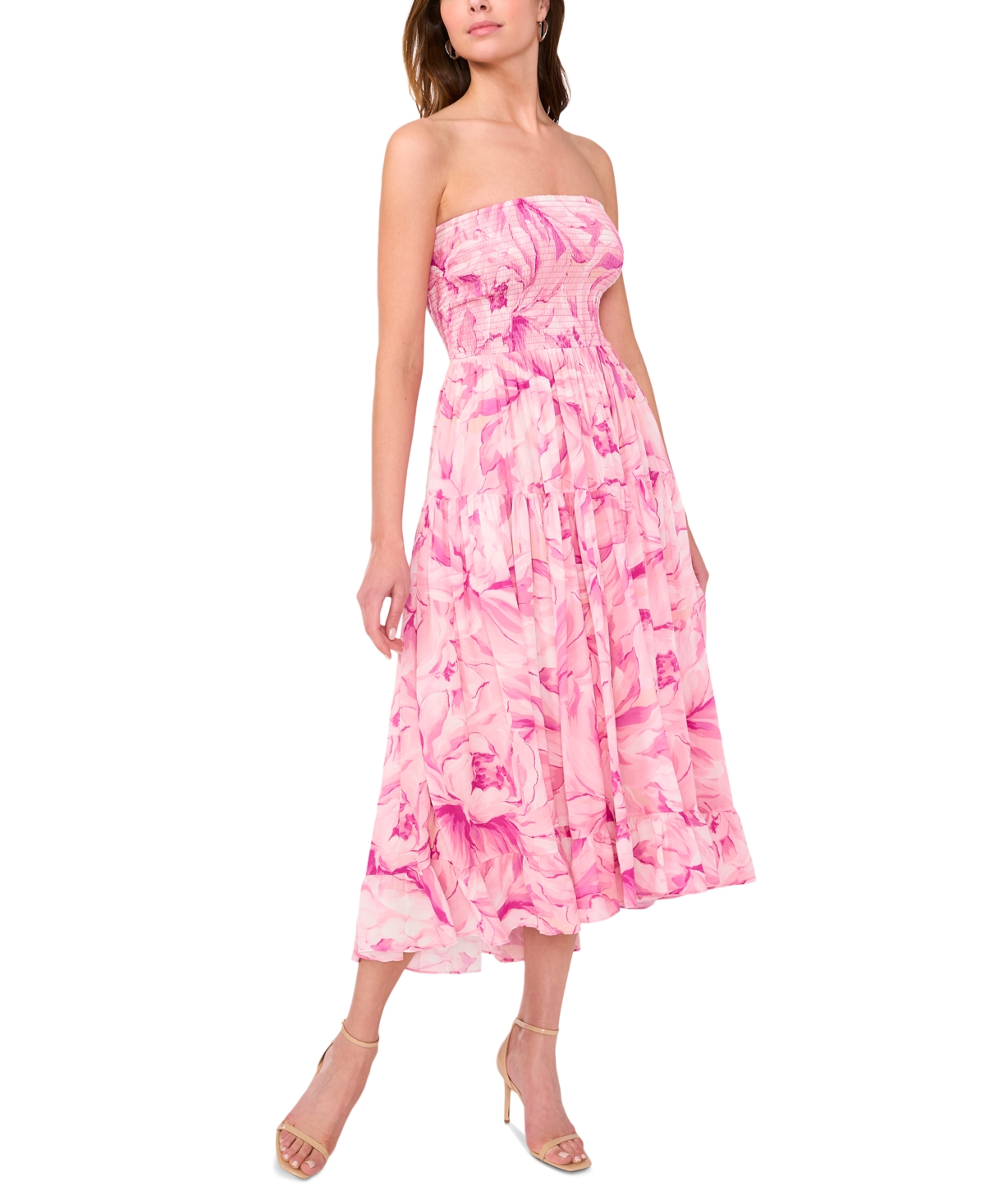 The Nellie Printed Strapless Tiered A-Line Dress - Cashmere Rose