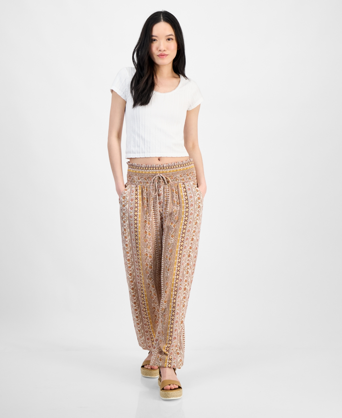 KINGSTON GREY JUNIORS' HIGH-RISE SMOCKED-WAIST JOGGERS 