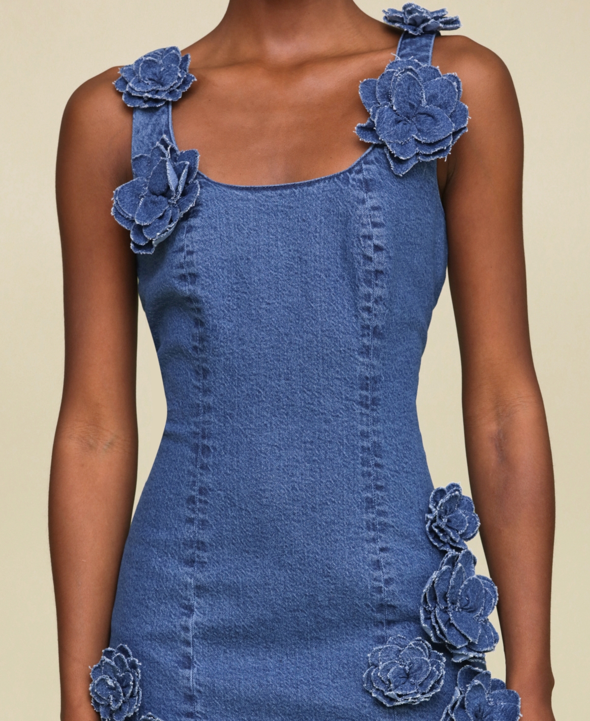Shop Avec Les Filles Women's Floral Applique Denim Mini Dress