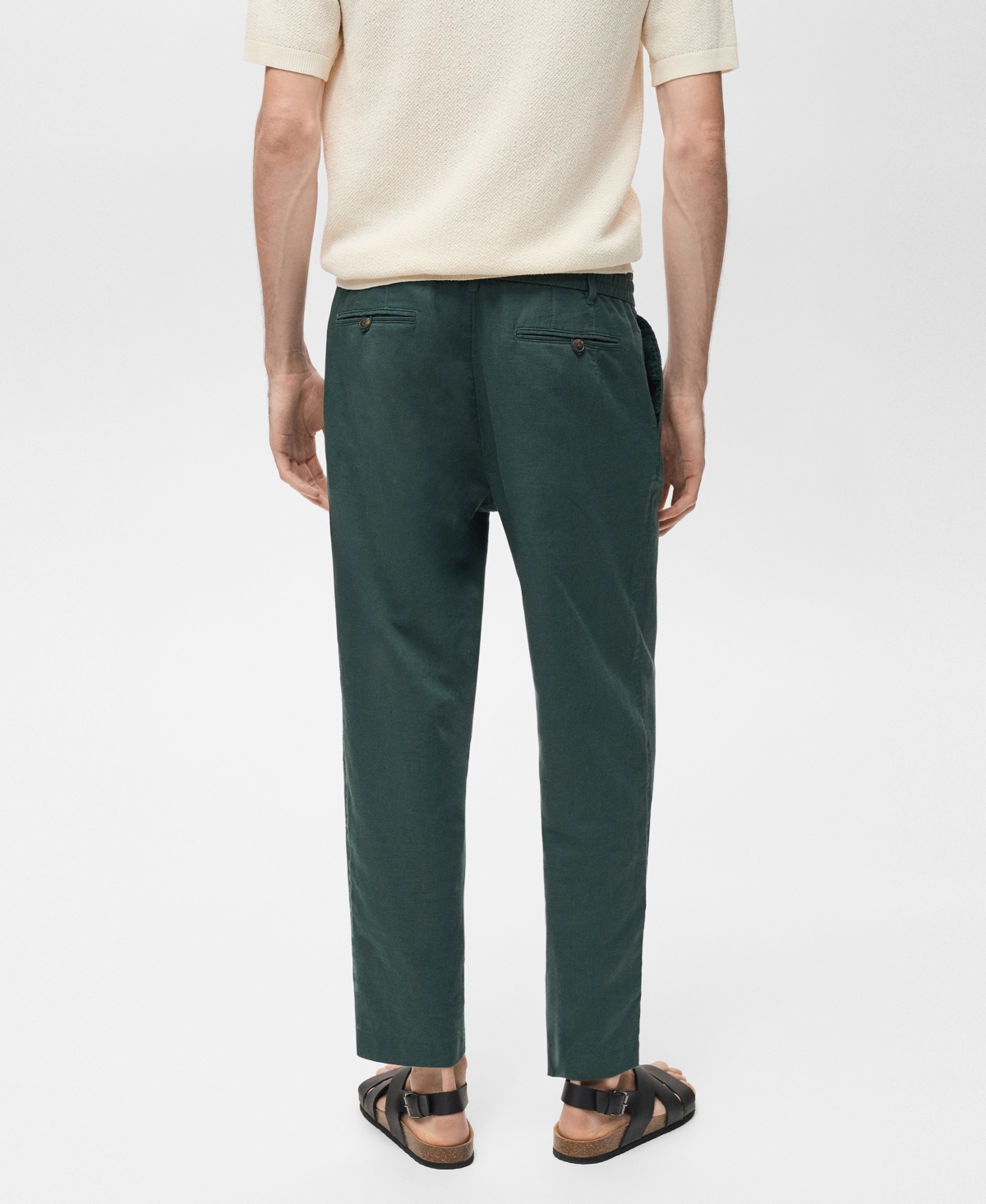 Mango Men's Eu Slim-fit Linen-blend Drawstring Pants In Dark Green