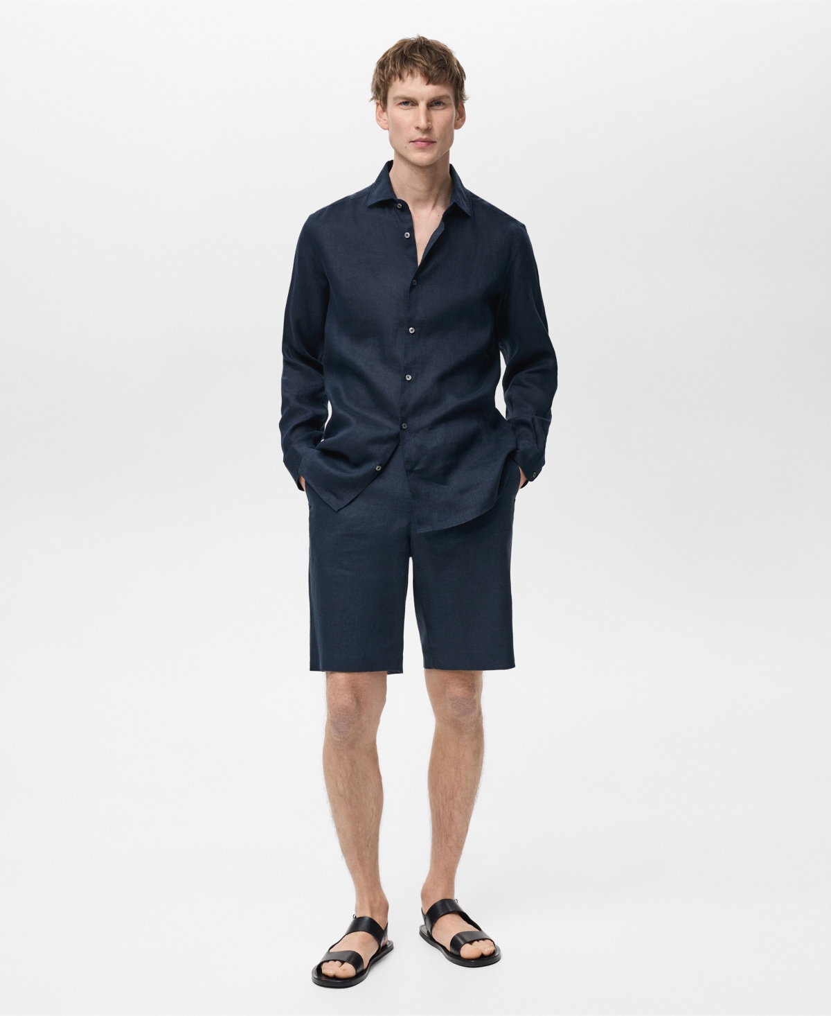 Mango Men's Tailored Linen Shorts In Dark Navy