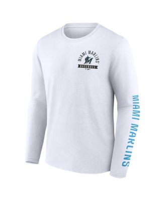 Men's White Miami Marlins Press Box Long Sleeve T-Shirt