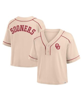 Fanatics - Women's Tan Oklahoma Sooners Oversized Dominant Force Midi V-Neck T-Shirt