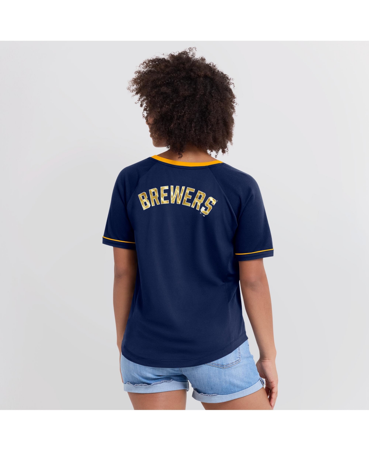 Fanatics Women's Navy Milwaukee Brewers League Diva Star Raglan V-neck T-shirt In Navy