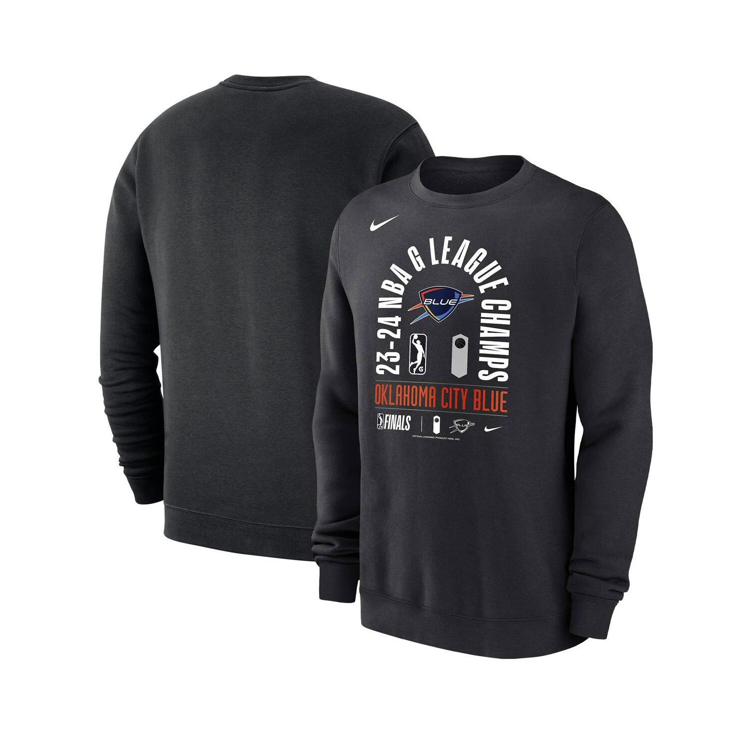 Men's Black Oklahoma City Blue 2024 NBA G-League Champions Fleece Crewneck Pullover Sweatshirt