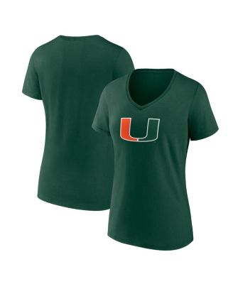 Fanatics - Women's Green Miami Hurricanes Primary Logo V-Neck T-Shirt