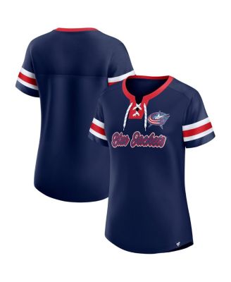 Fanatics - Women's Navy Columbus Blue Jackets Iconic Athena Lace-Up T-Shirt