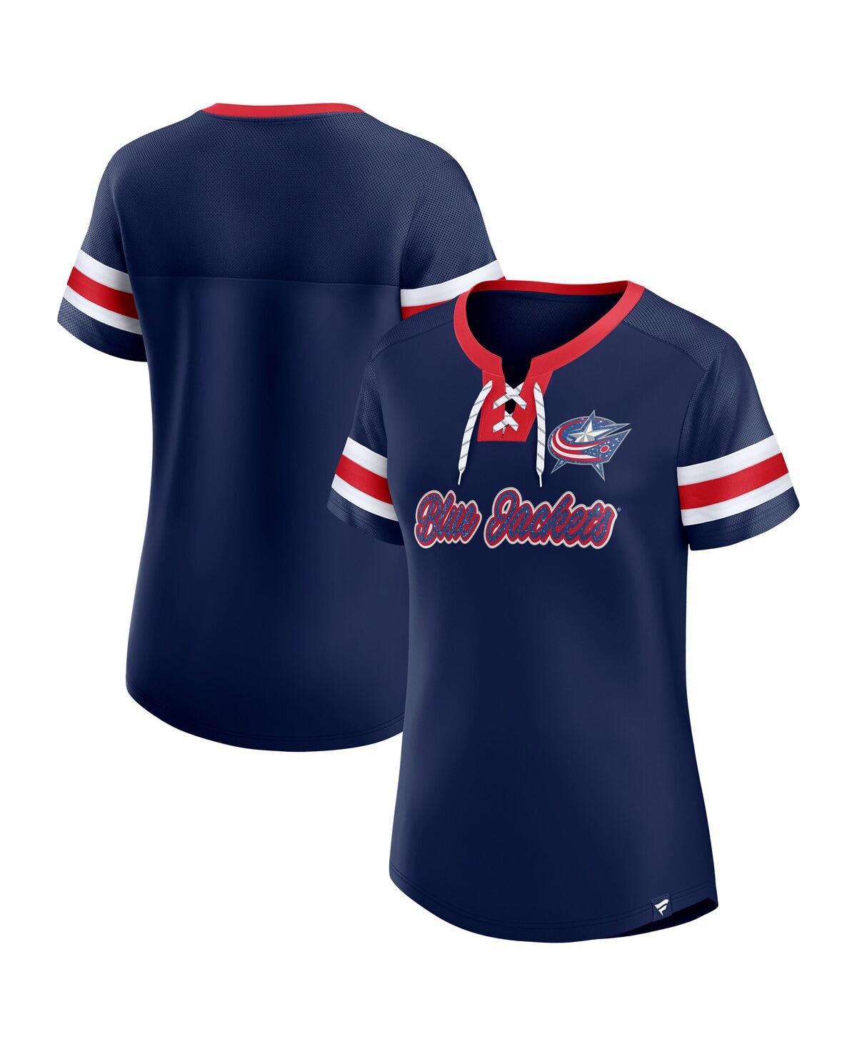 Fanatics Women's Navy Columbus Blue Jackets Iconic Athena Lace-up T-shirt