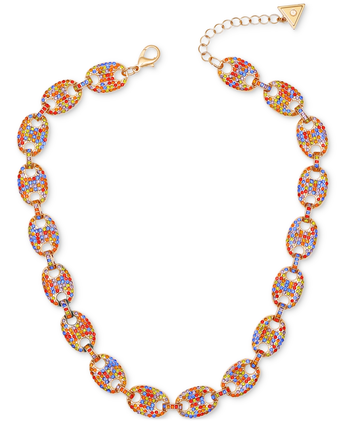Gold-Tone Rainbow Rhinestone Large Link Collar Necklace, 16" + 2" extender - Gold