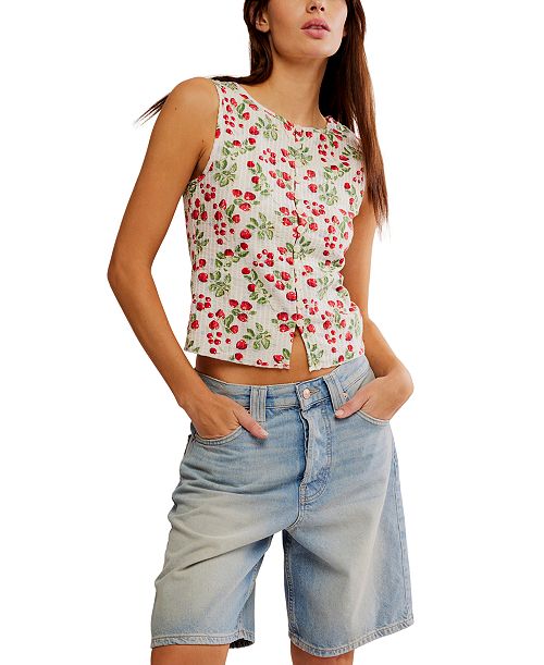 alfani Free People Women's Tilly Cotton Printed Vest Women's Fashion Shoes & Accessories