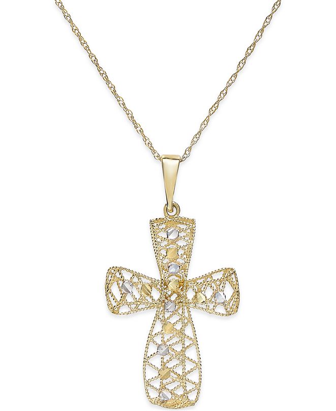 Macy's Two-Tone Filigree Cross Pendant Necklace in 14k Gold & Reviews ...