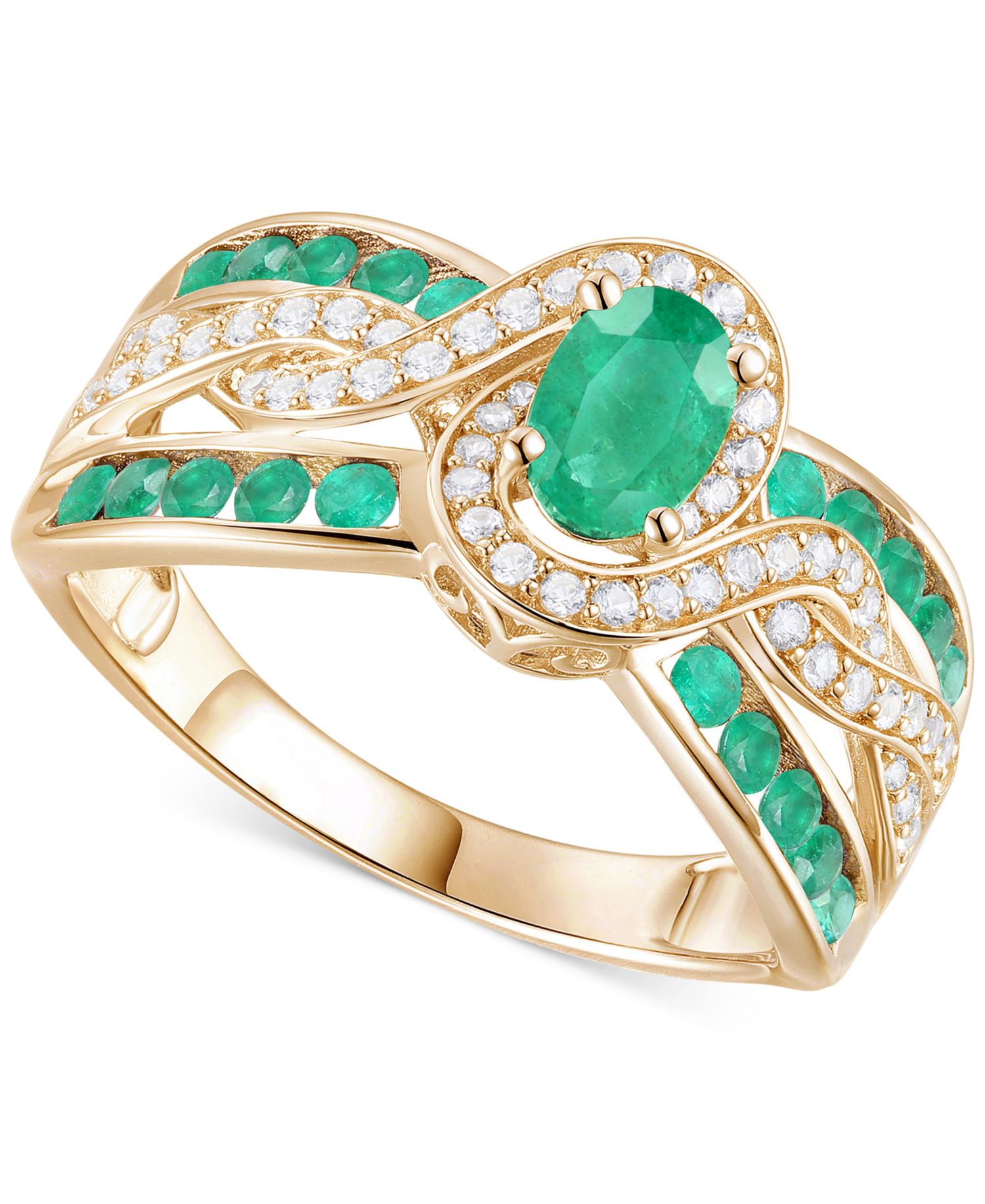 Emerald (3/8 ct. t.w.) & Diamond (1/4 ct. t.w.) Multirow Swirl Ring in 14k Gold (Also in Ruby & Sapphire)