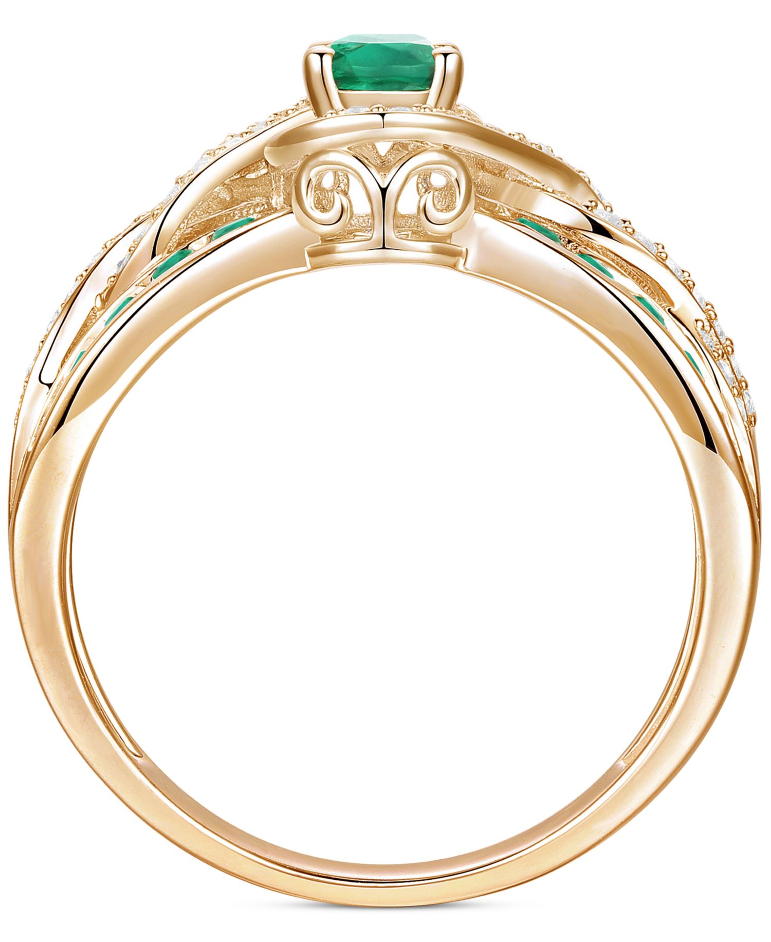 Emerald (3/8 ct. t.w.) & Diamond (1/4 ct. t.w.) Multirow Swirl Ring in 14k Gold (Also in Ruby & Sapphire)