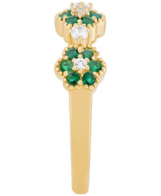 Lab-Created Emerald (1/3 ct. t.w.) & Lab-Created White Sapphire (1/5 ct. t.w.) Flower Stack Ring in 14k Yellow Gold-Plated Sterling Silver 