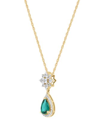 Lab-Created Emerald (5/8 ct. t.w.) & Lab-Created White Sapphire (1/2 ct. t.w.) Pendant Necklace in 14k Yellow Gold-Plated Sterling Silver, 16" + 2" extender