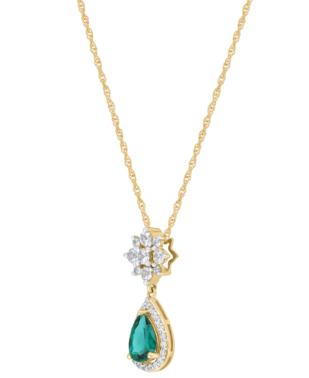 Macy's Lab-created Emerald (5/8 Ct. T.w.) & Lab-created White Sapphire (1/2 Ct. T.w.) Pendant Necklace In 1 In Emerald
