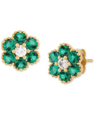 2-Pc. Set Lab-Created Emerald (1-3/8 ct. t.w.) & Lab-Created White Sapphire (1/3 ct. t.w.) Flower Pendant Necklace & Matching Stud Earrings in 14k Yellow Gold-Plated Sterling Silver