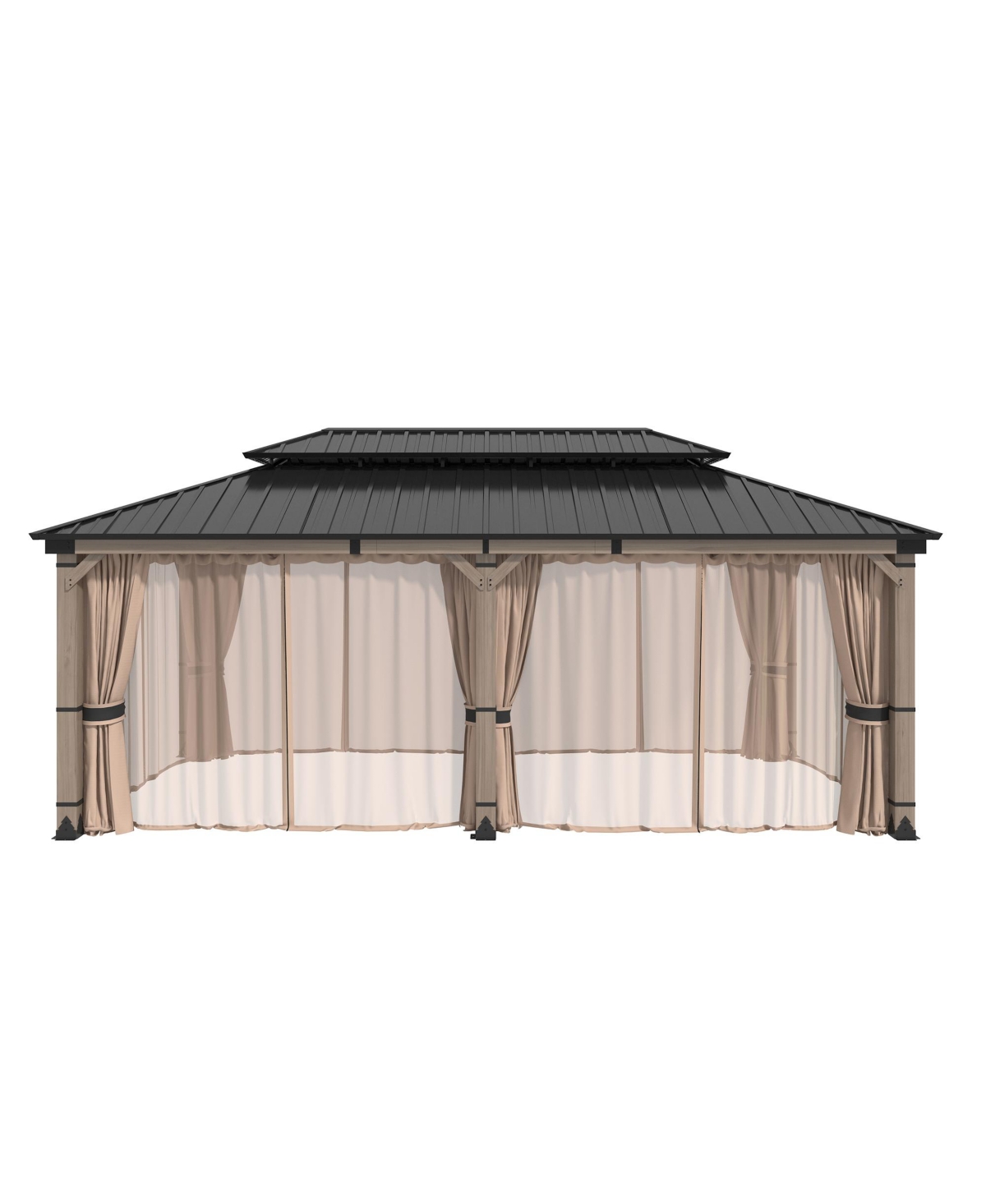 20 Ft. W x 12 Ft. D Solid Cedar Wood Patio Gazebo with Curtains and Mesh Screens - Black