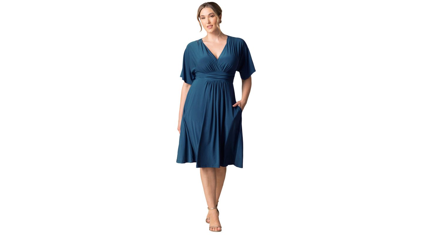 Женское платье Kiyonna Plus Size Gia A-Line Midi with Pockets, цвет: Синий — фото 1