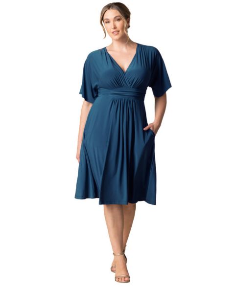 Женское платье Kiyonna Plus Size Gia A-Line Midi with Pockets, цвет: Синий
