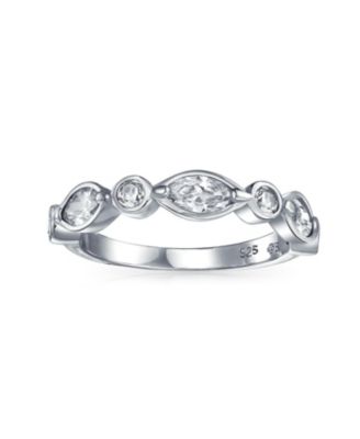 Cubic Zirconia CZ Thin Stackable Bubble Round Marquise  Band Ring .925 Sterling Silver