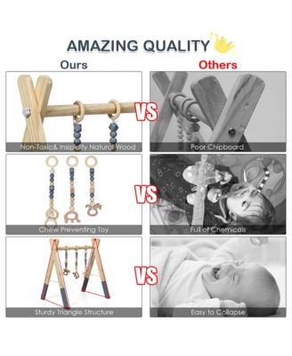 Baby Foldable Wooden Gym with 3 Wooden Teething Toys