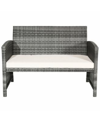 4PCS Patio Rattan Furniture Set Conversation Glass Table Top