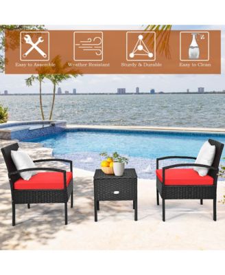 3PC Outdoor Patio Rattan Furniture Set  Coffee Table Cushioned Sofa