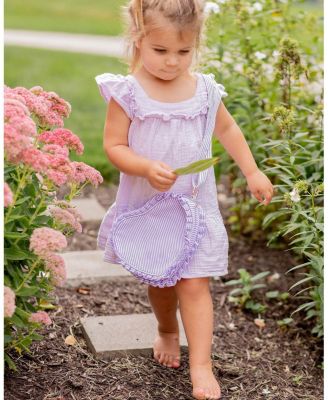 Girls Heart Purse in Lavender Seersucker