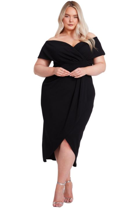 Женское платье QUIZ Bardot Wrap Midi, цвет: Чёрный