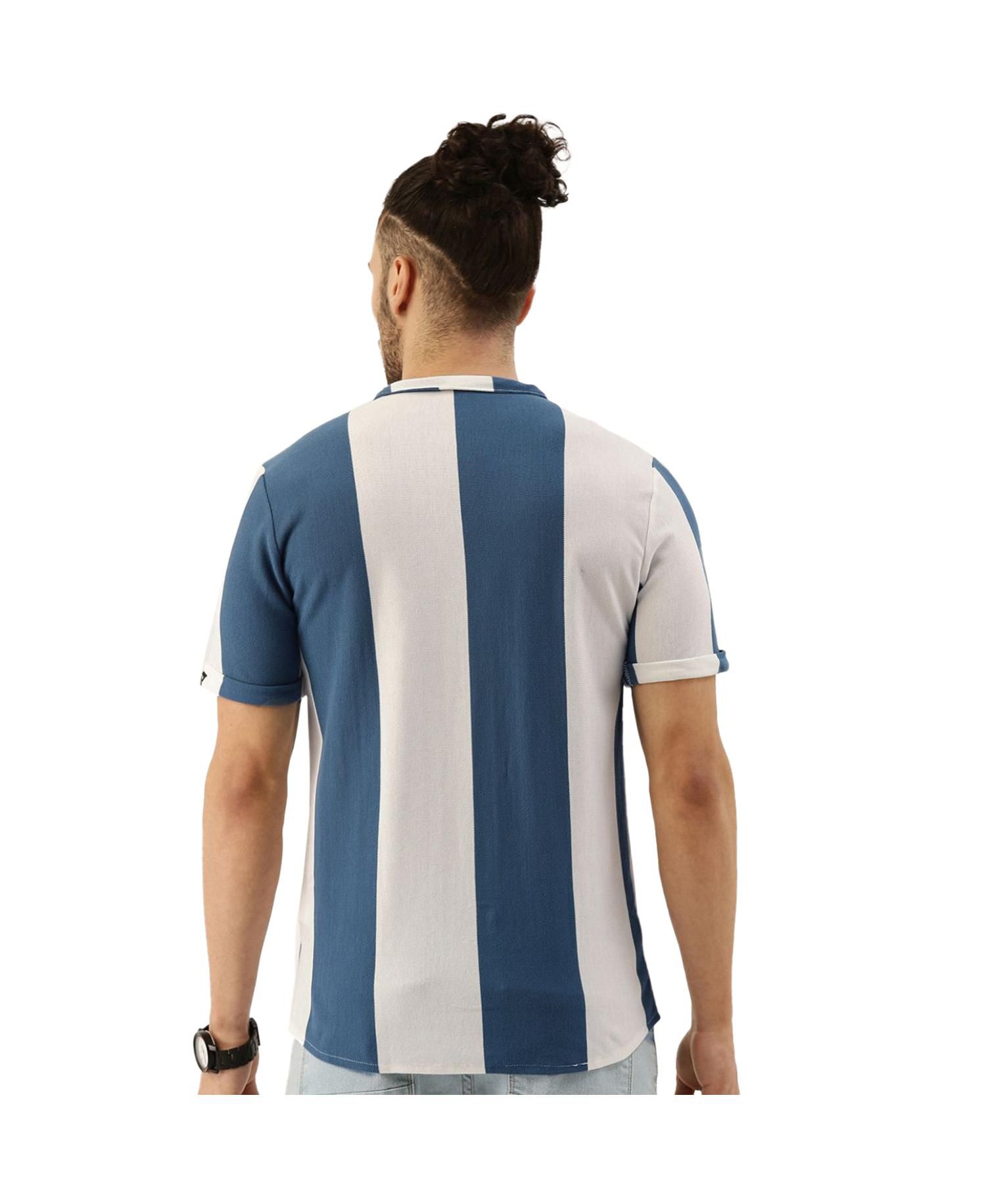 Men's Knitted Blue Vertical Striped Shirt