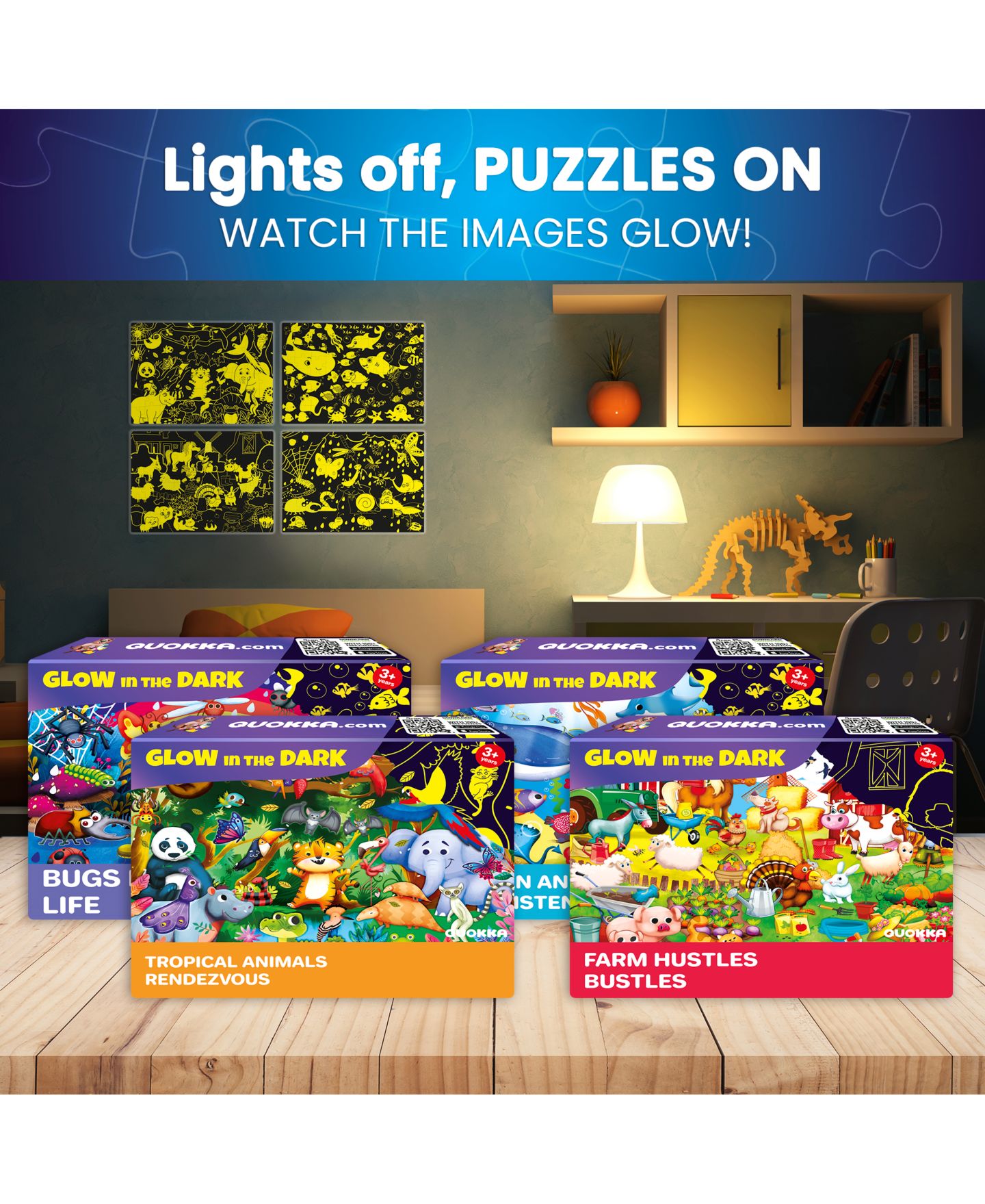 Детские игрушки Quokka 4 x 60-Piece Glow-in-the-Dark Puzzles, Ages 4+, цвет: 4x60 — фото 5